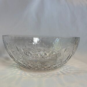 Vintage Apple and Floral Motif Cut Crystal Etched Large Serving Bowl by Rogaska